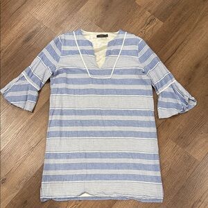 THML chic boho blue and White Striped Dress with flutter sleeves